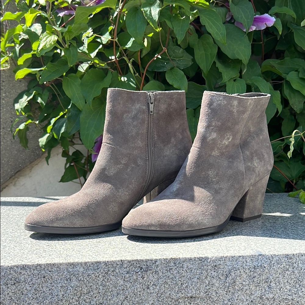 Vaneli Gray Ankle Booties with Pointed Toe and Chunky Heel